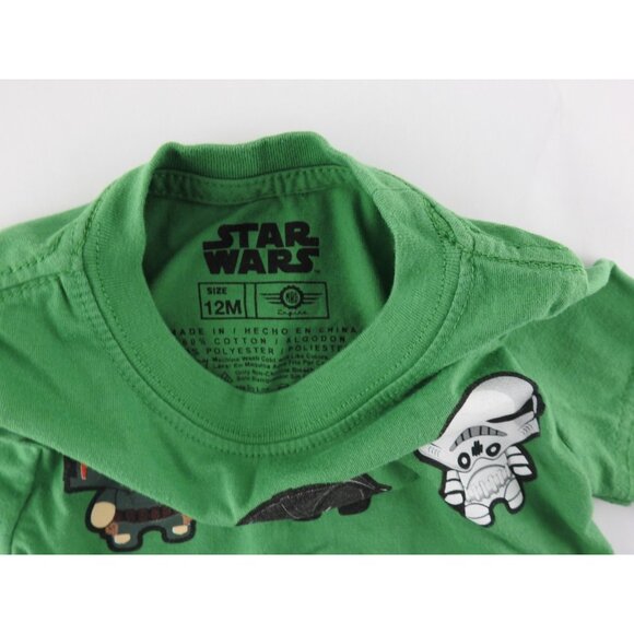 Star Wars Toddler Long Sleeve Shirt Green Double Sleeve 12M R2TD2 Darth Vader - Picture 3 of 4